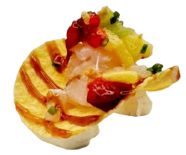 Chips de lubina y fruta