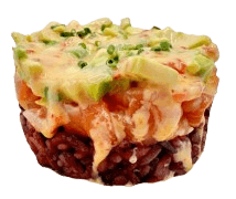 Tartar de salmón y arroz negro